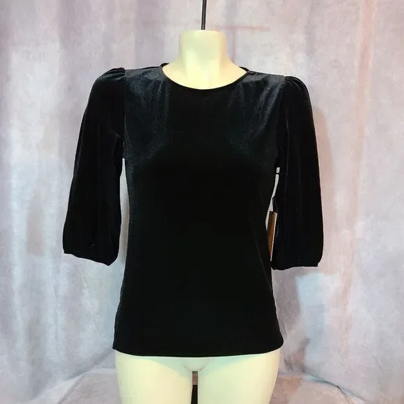 ‎Halogen Black Velour Bubble Sleeve Top - Picture 2 of 5